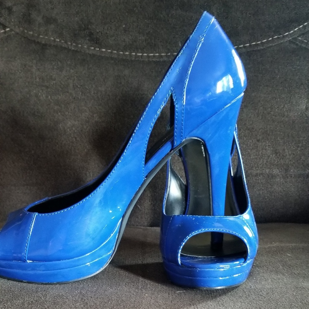Bright Blue Patient Peep Toe Heels
